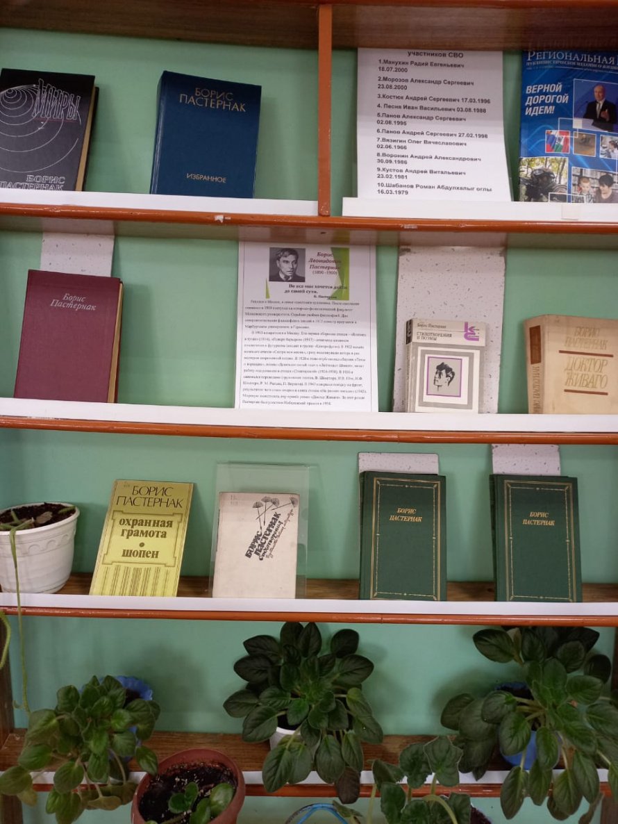 Книжная выставка к 135-летию со дня рождения русского поэта Б.Л.Пастернака
